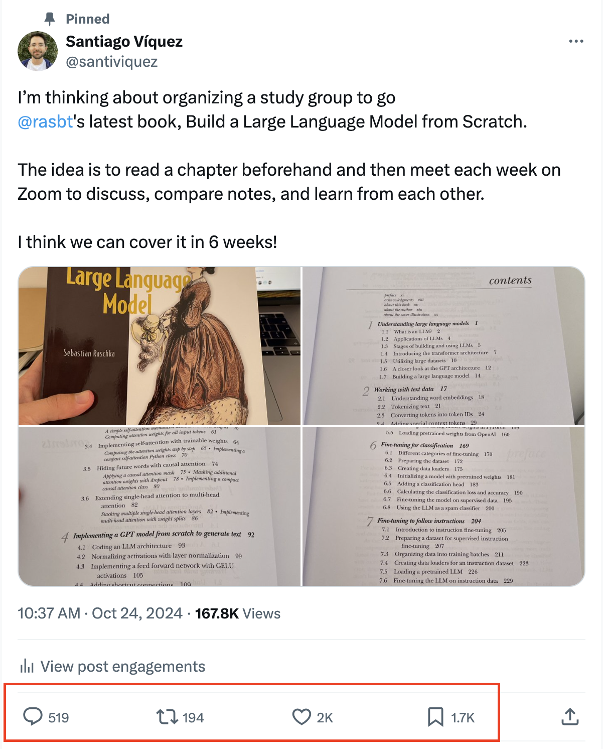 Screenshot of tweet about the reading group.